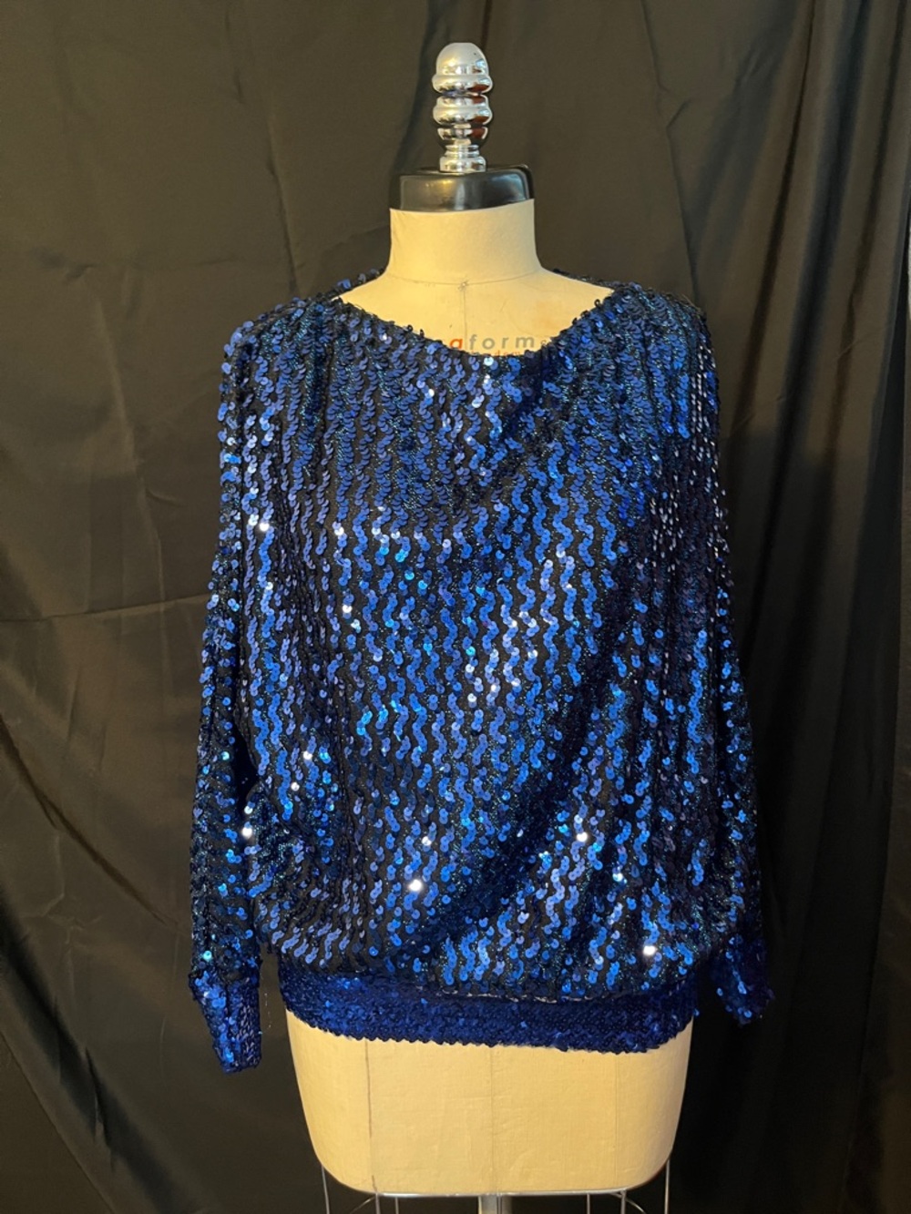Vintage early 90s Women’s Blue Sequin Boatneck Top with Pockets